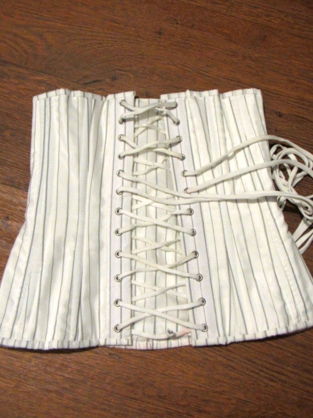 White Pinstripe Underbust Waist Training Corset Steel Boned 24" - Picture 5 of 15